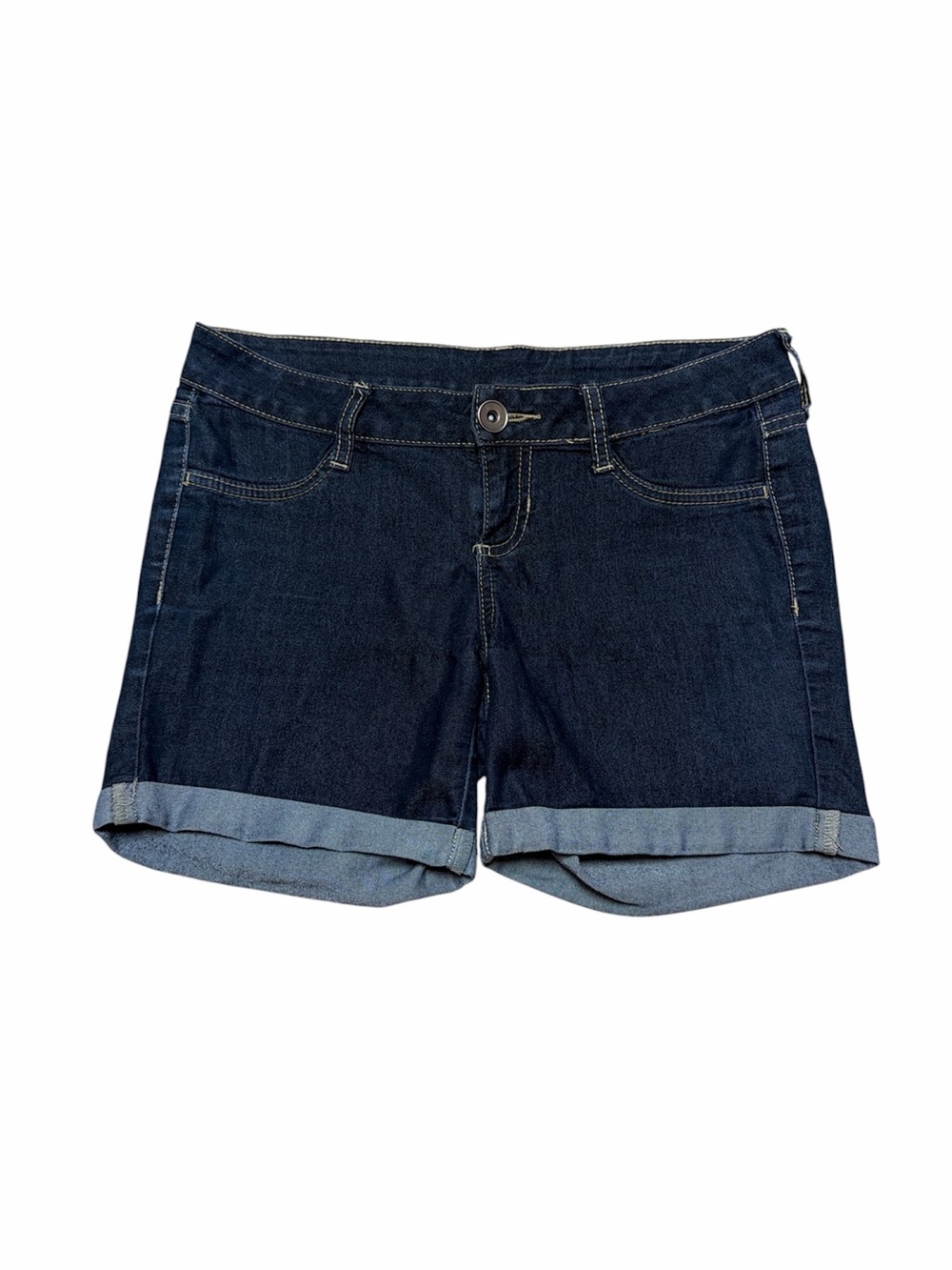City Streets Jean Legging Shorts Women’s 3 Low Rise Dark Wash Cuffed Mid Thigh